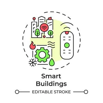 Smart buildings flat linear concept icon Stock Illustration