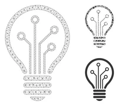 Smart Bulb Vector Mesh Network Model and Triangle Mosaic Icon 库存插图