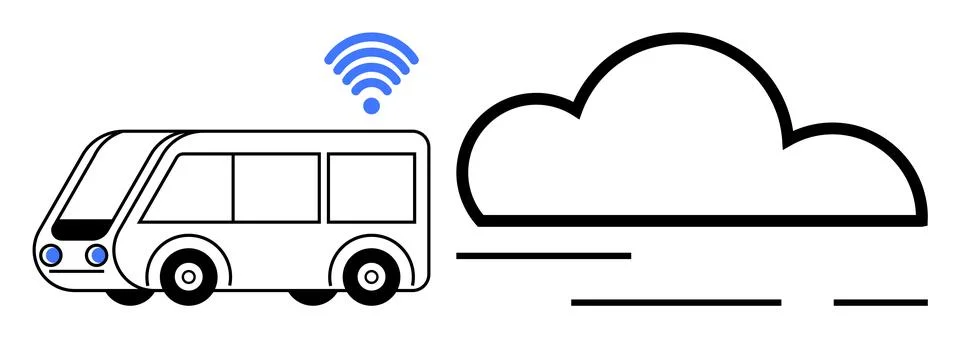 Smart Bus with Cloud Storage and Internet Connectivity Stock Illustration