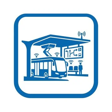 Smart bus station blue icon with wifi and traffic route display for urban t.. Stock-Illustration