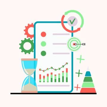 Smart business chart in mobile app, metrics and stats, management and control Stock Illustration