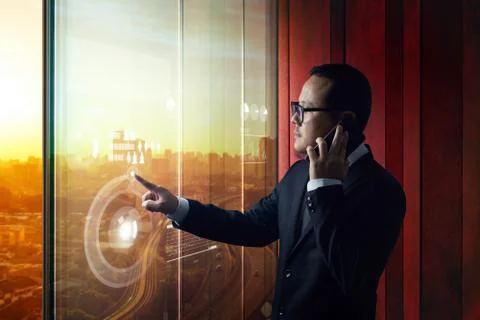 Smart businessman using the modern technologies analyst marketing and finance Stock Photos