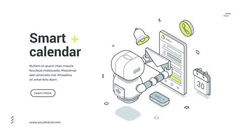 Smart Calendar And Time Management With AI Isometric Banner Vector Illustrati Stock Illustration
