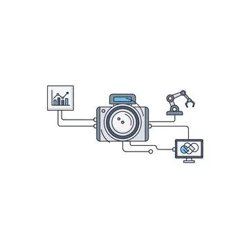 Smart camera system icon: robotics, AI, and industrial automation Stock Illustration