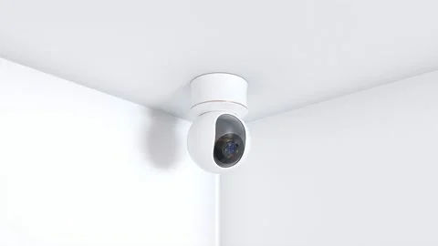 Smart camera working. Motion detection. Home security. Remote control. Ceiling Stock Footage 201194659