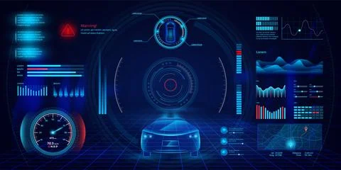 Smart car dashboard. Autonomous digital interface. Futuristic HUD wireframe. AI 스톡 일러스트