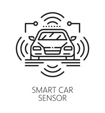 Smart car detection Smart sensor line icon Stock Illustration