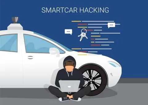 Smart car hacking attack 库存插图