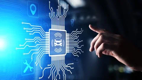 Smart car IOT and modern automation technology concept on virtual screen. Фото