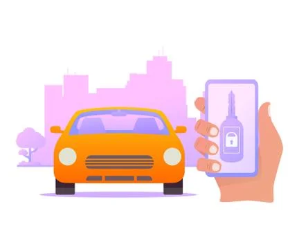 Smart car key security .The smartphone controls wireless auto. Stock Illustration