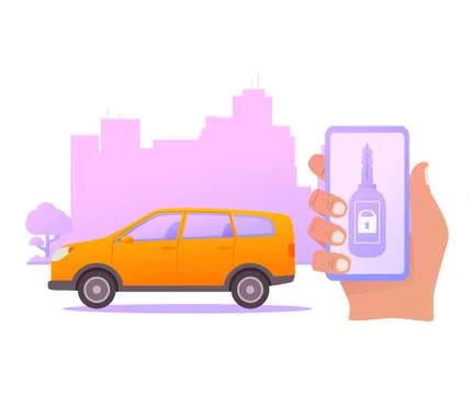 Smart car key security .The smartphone controls wireless auto. Stock Illustration