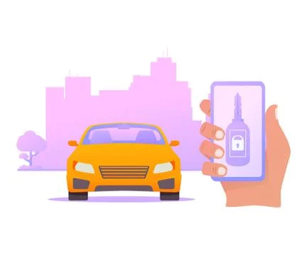 Smart car key security .The smartphone controls wireless auto. Stock Illustration