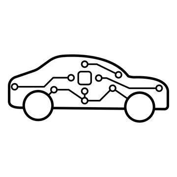 Smart car powered by artificial intelligence. Simple icon drawing design Stock Illustration