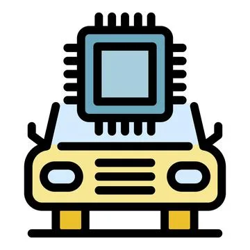 Smart car processor icon color outline vector Stock Illustration