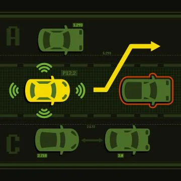 Smart Car on the Road with Traffic. Vector Stock Illustration