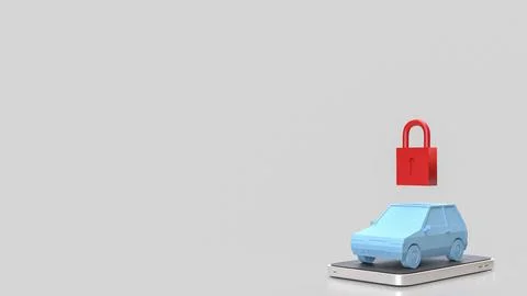 Smart Car Security Concept With Padlock On Mobile Device 3d render. イラスト素材