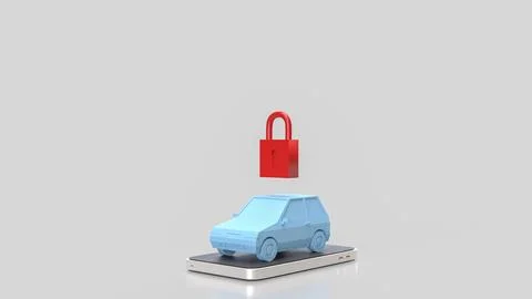 Smart Car Security Concept With Padlock On Mobile Device 3d render. イラスト素材