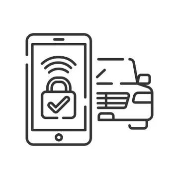 Smart car security system color line icon. Smartphone screen application for  Stock Illustration