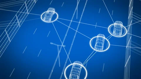 Smart Car System Data Exchanging with All Transport on Road Seamless. Looped 3d 動画素材 113757161