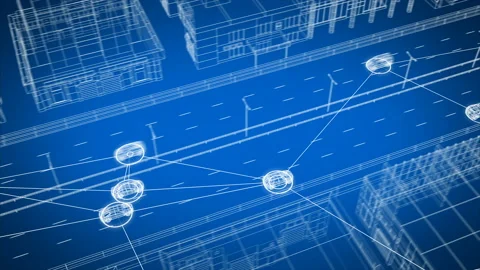 Smart Car System Data Exchanging with All Transport on City Street Seamless 動画素材 113764260