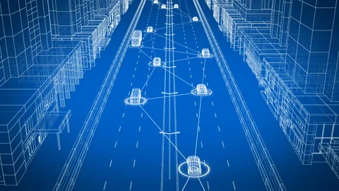 Smart Car System Data Exchanging with All Transport in Abstract City Seamless 動画素材 113764665