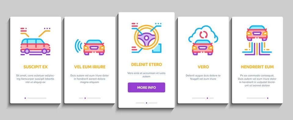 Smart Car Technology Onboarding Elements Icons Set Vector Stock Illustration