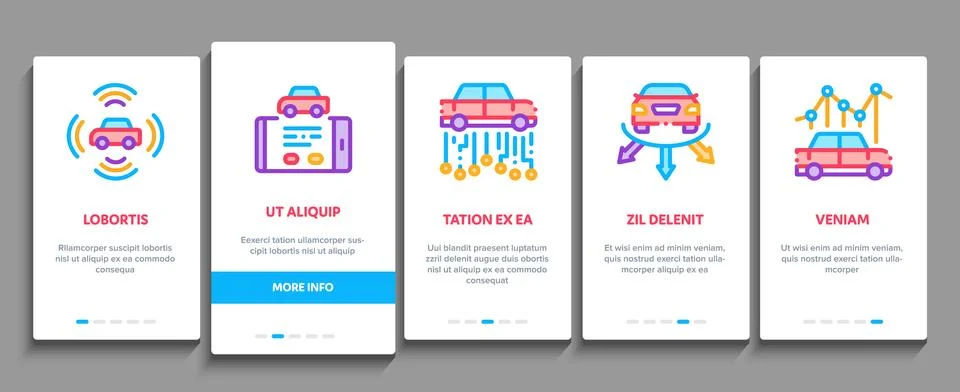 Smart Car Technology Onboarding Elements Icons Set Vector Stock Illustration