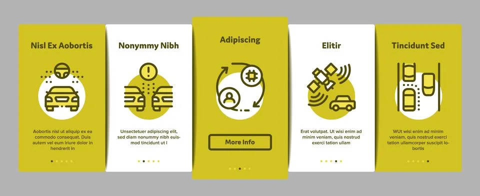 Smart Car Technology Onboarding Elements Icons Set Vector Stock Illustration
