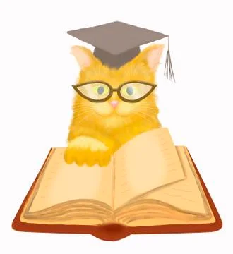 Smart cat is reading a book. Isolated stock illustration. Stock Illustration