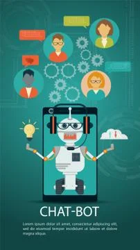 Smart chat bot vector flat illustration on a tablet or smartphone screen conc Stockillustratie