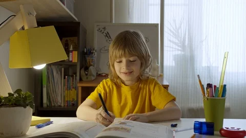 Smart child studing at home. Stock Footage 128389459