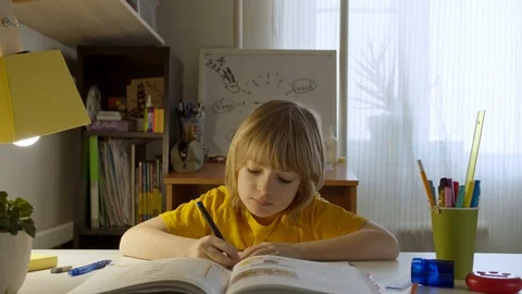 Smart child studing at home. Stock Footage 128446988