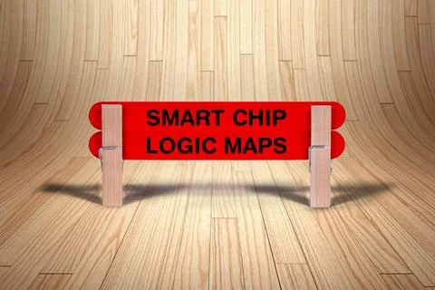 Smart Chip, Logic Maps word reveal on wodden stick wood texture bg Stock Photos