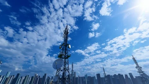 Smart cities and 5g satellite radar base stations Stock Footage 218419898
