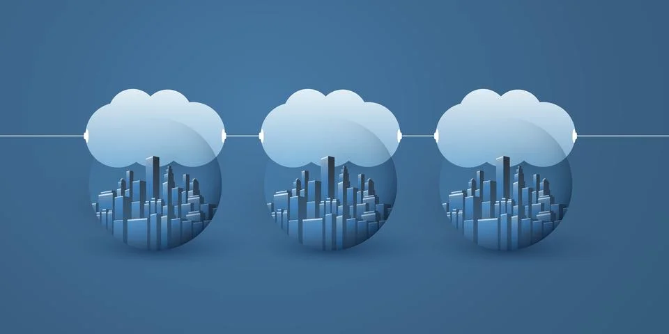 Smart Cities, Cloud Computing Design Concept with Transparent Globe, Citysc.. Illustrazione stock