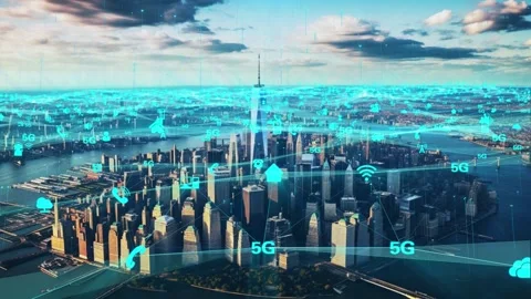 Smart cities covered by 5g network signals Stock Footage 288193073