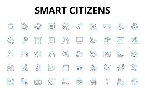 Smart citizens linear icons set. Connected, Digital, Innovative, Aware Illustrazione stock