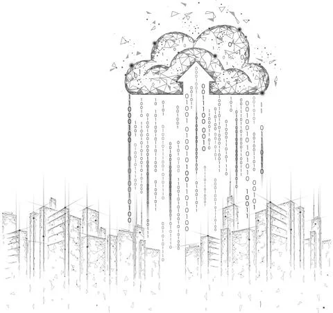 Smart city 3D light cloud computing cityscape. Intelligent building big data 스톡 일러스트