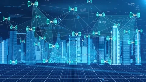 Smart city 5g network connection signal transmission based on Internet of th Stock Footage 152148116