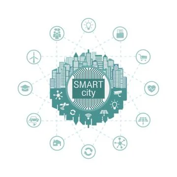 Smart city with advanced smart services, social networking Ilustración de archivo