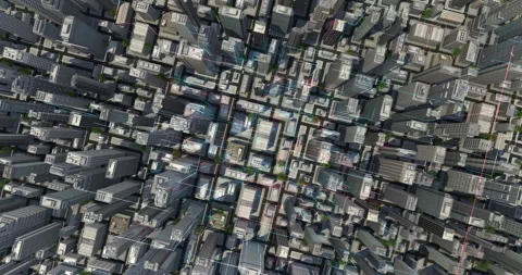 Smart City Aerial Drone Hyperlapse Over Skyscrapers. Stock Footage 325795566