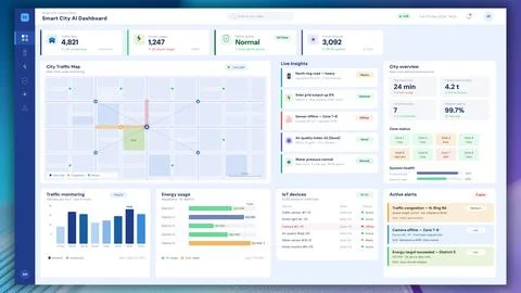 Smart City AI Dashboard UI Vector Urban Management Interface Stock Illustration