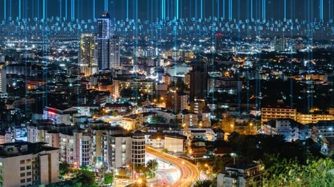 Smart city and big data futuristic monitor encryption cyber security technolo Stock Footage 275179390