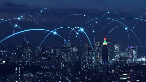 Smart city and communication network concept. Video stock 111347954