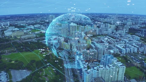 Smart city and communication network concept. 5G. GUI (Graphical User Interface) Stock Footage 118079203