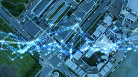 Smart city and communication network concept. 5G. LPWA (Low Power Wide Area). Wi Stock Footage 118079605