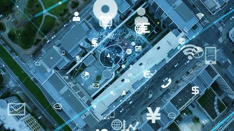 Smart city and communication network concept. IoT (Internet of Things). 5G. Wire Stock Footage 118080919