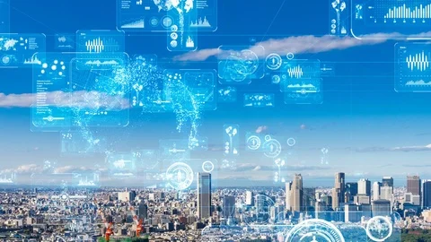 Smart city and communication network concept. 5G. LPWA (Low Power Wide Area). Stock Footage 120318657