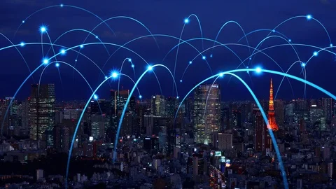 Smart city and communication network concept. 5G. LPWA (Low Power Wide Area). Stock Footage 120323780
