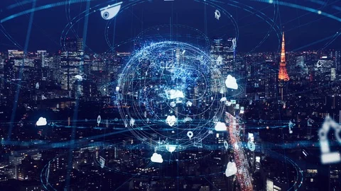 Smart city and communication network concept. 5G. LPWA (Low Power Wide Area). Stock Footage 120323864